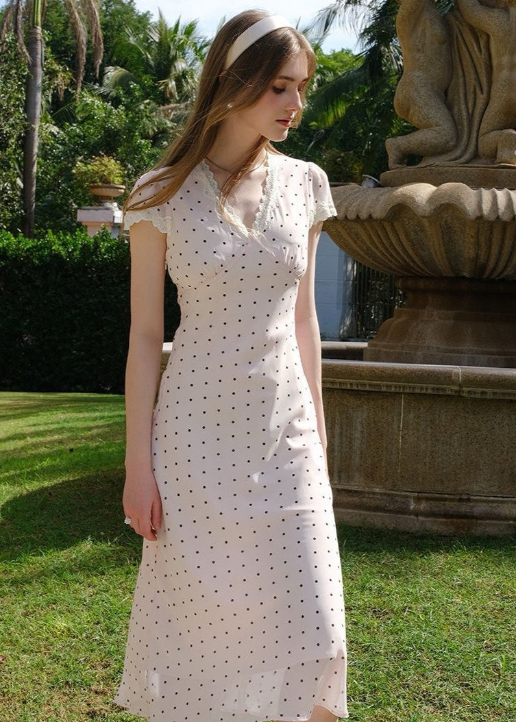 Vivienne - Polka Dot Midi Dress With Lace Trim
