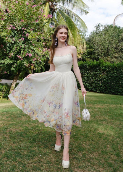 Evelyn - Chiffon Midi Dress With Spaghetti Straps