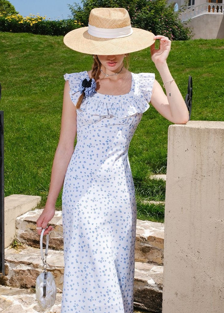 Bluebell Whisper – Ruffled Sleeveless Maxi Dress
