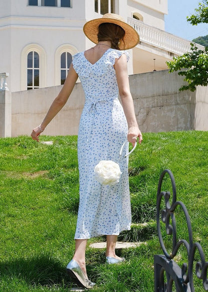 Bluebell Whisper – Ruffled Sleeveless Maxi Dress