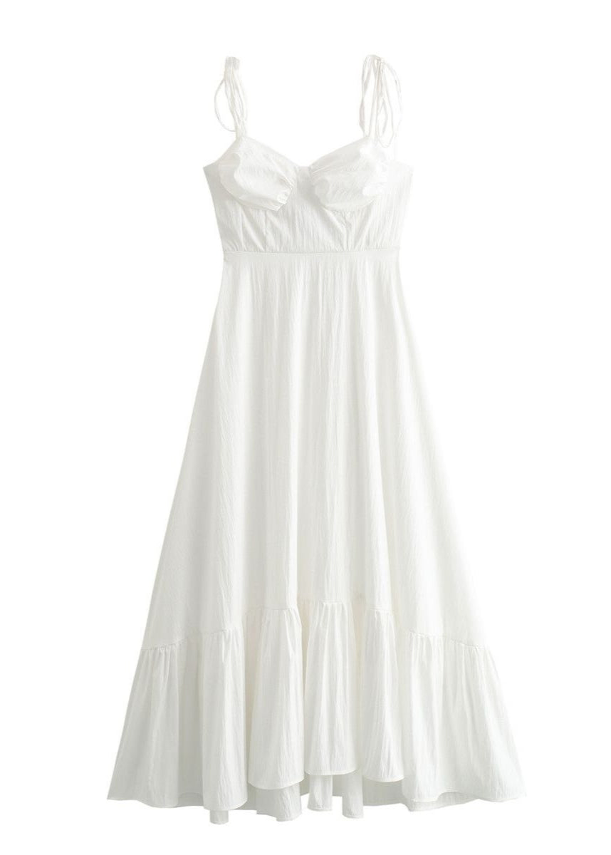 Santorini Breeze - Flowy Maxi Dress With Tie Straps