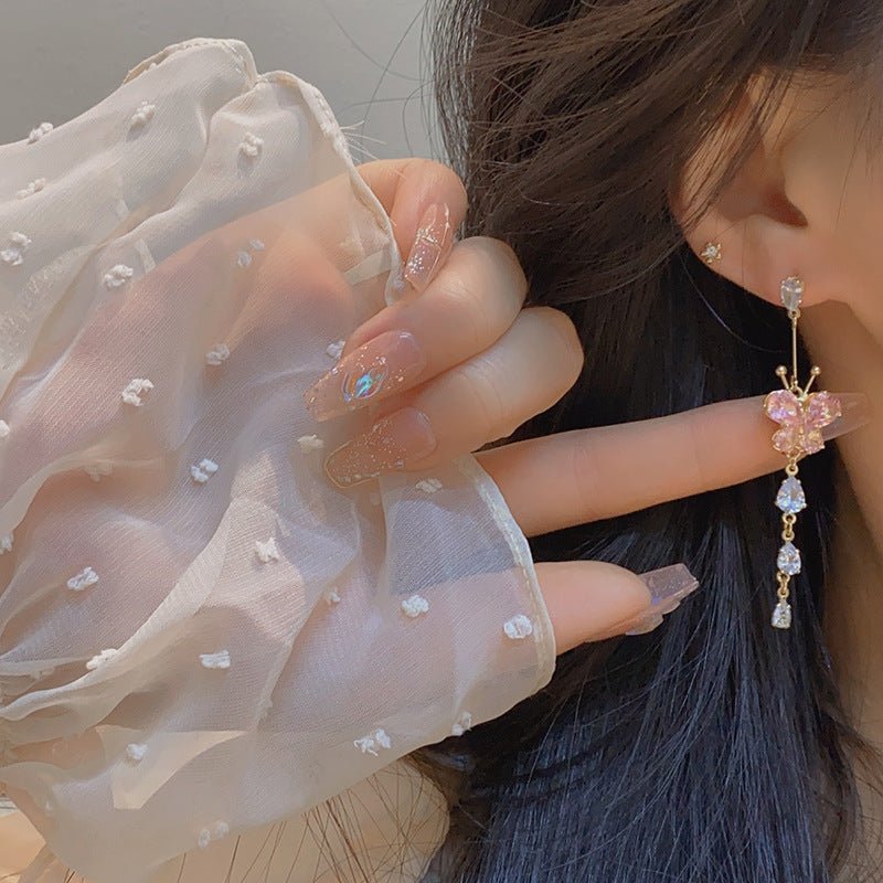 Pink Butterfly Drop Earrings