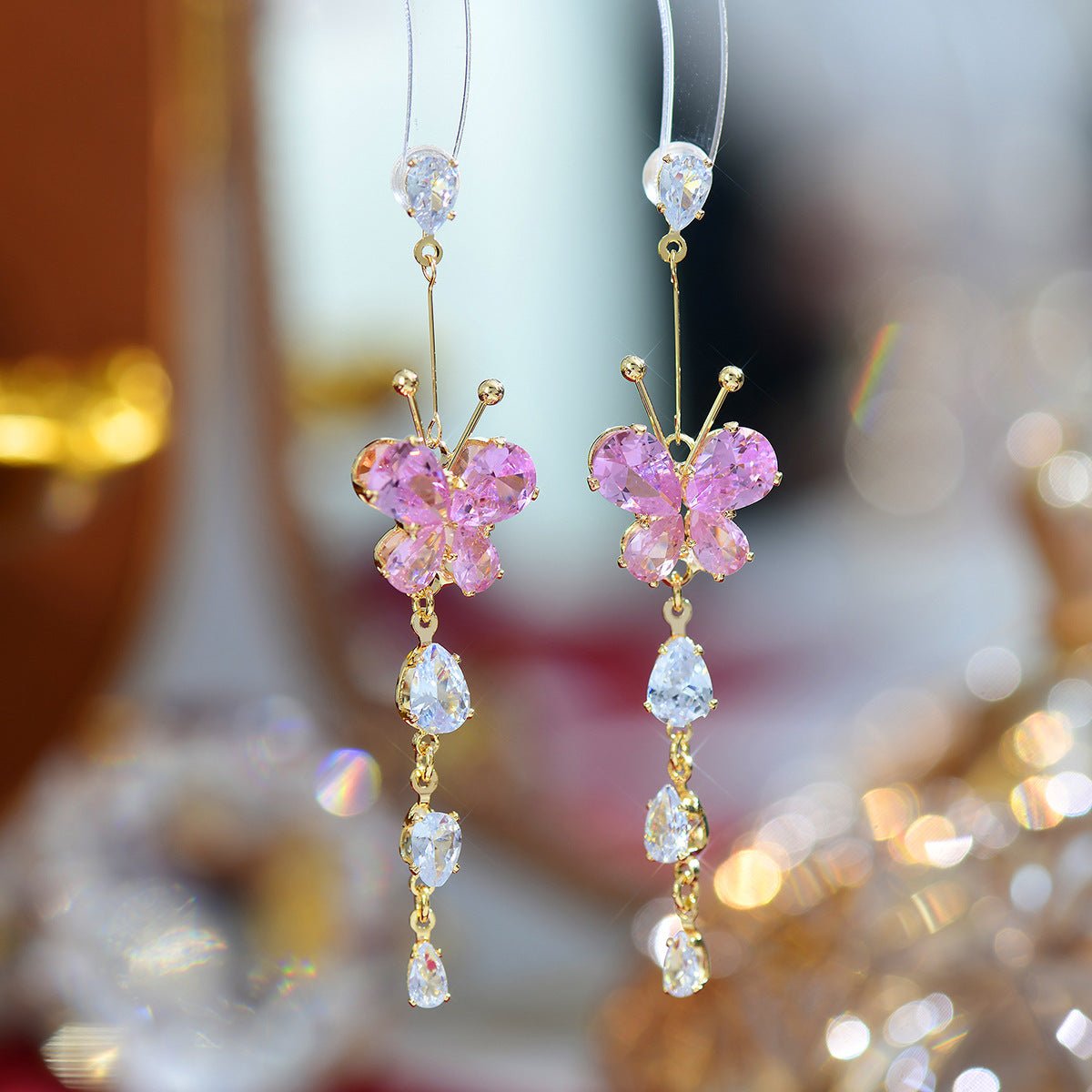 Pink Butterfly Drop Earrings