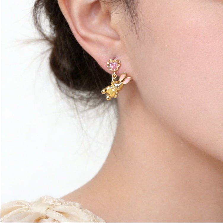 Pink Heart Bunny Earrings