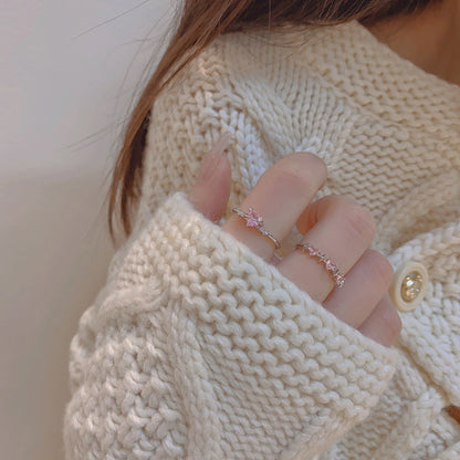 [] Pink Heart Ring Set