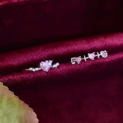 [] Pink Heart Ring Set
