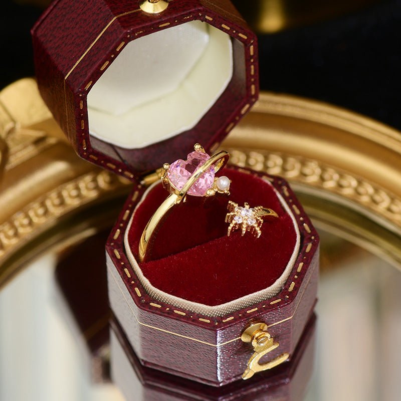 [] Pink Heart Shooting Star Ring