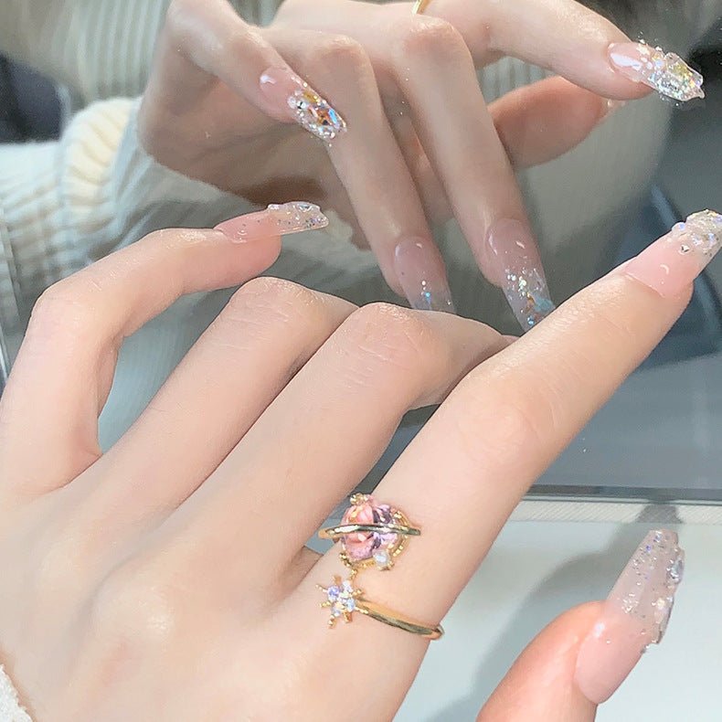 [] Pink Heart Shooting Star Ring