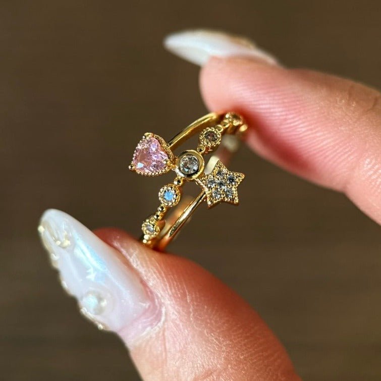 [] Pink Heart Star Ring