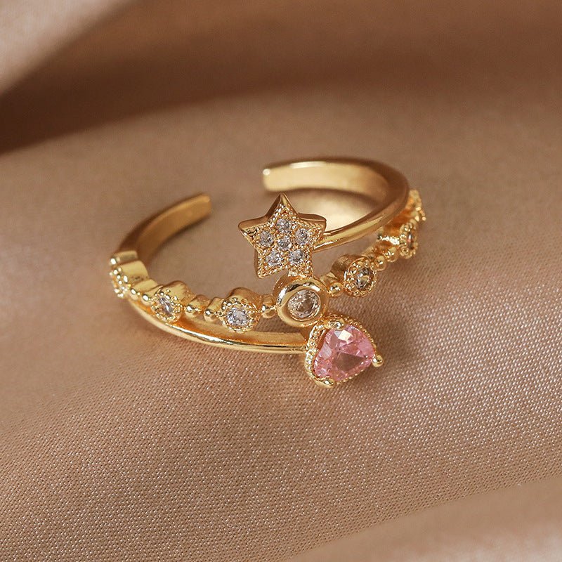 [] Pink Heart Star Ring