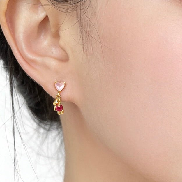 Pink Heart Teddy Earrings