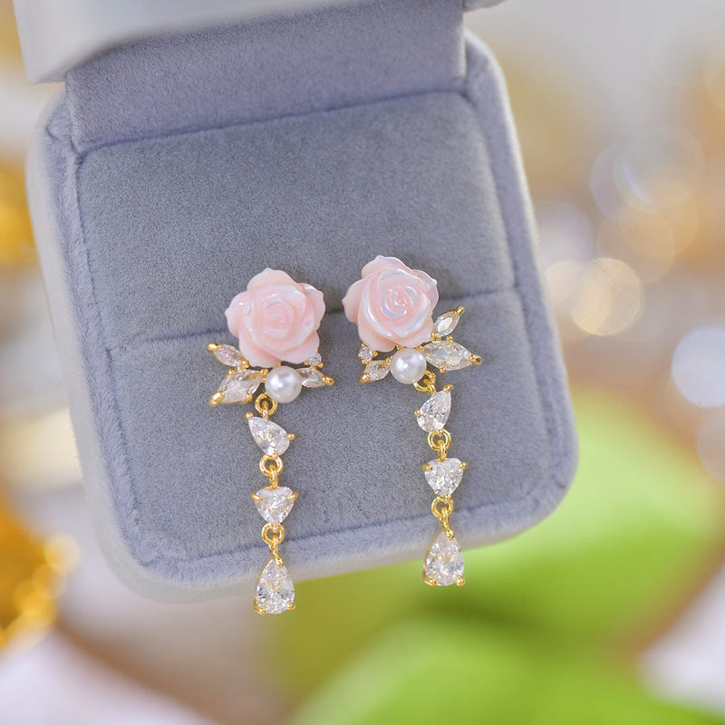 Talia Pink Rose Drop Earrings