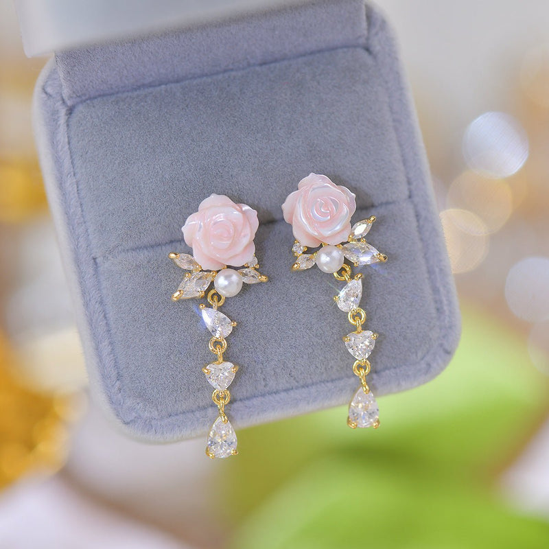 Talia Pink Rose Drop Earrings