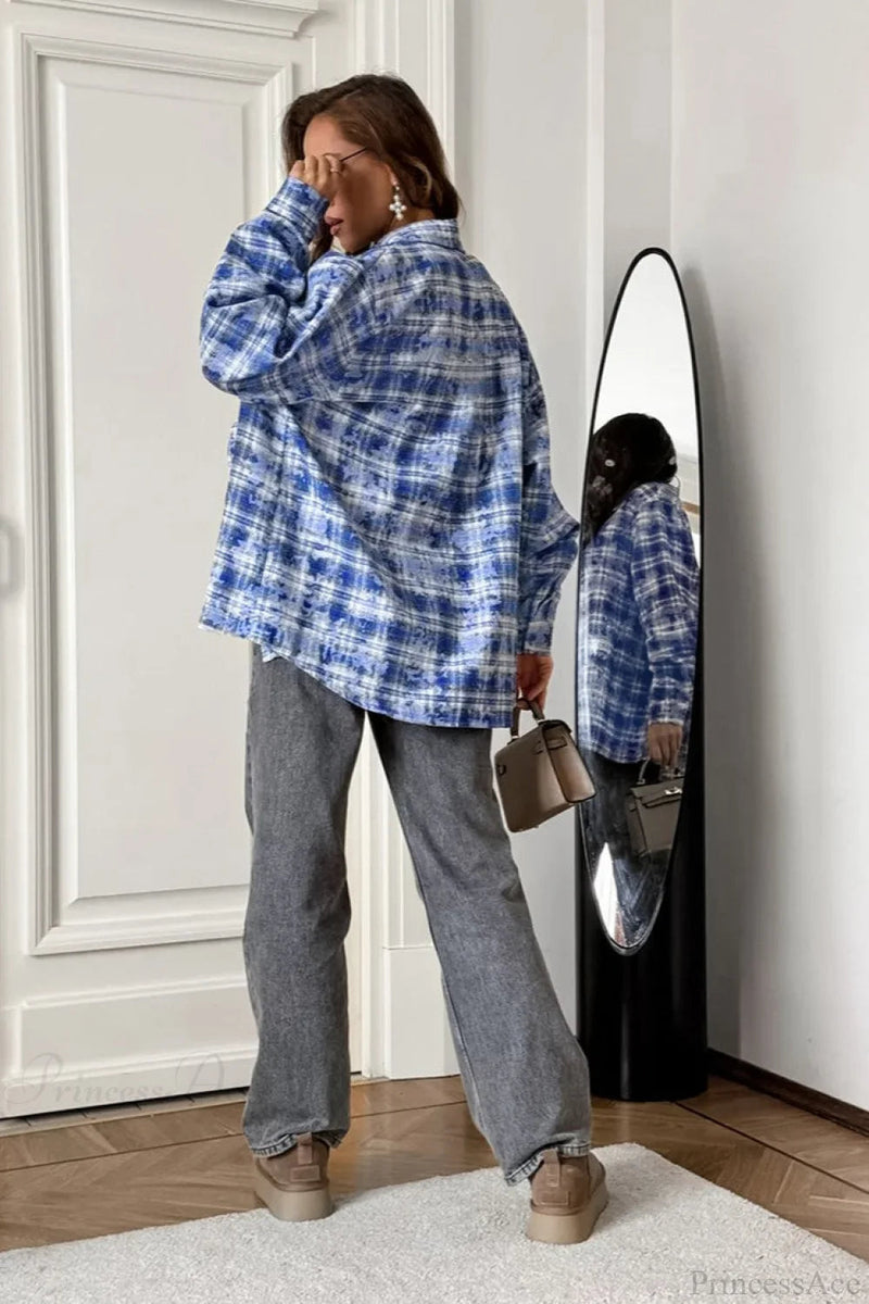 Plaid Long Sleeve Loose Blouse