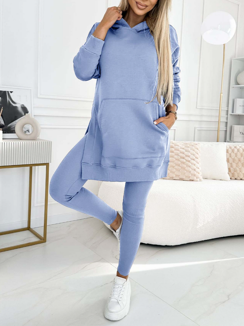 (s-5xl) Color Hoodie and Lined Leggings Two-piece Set