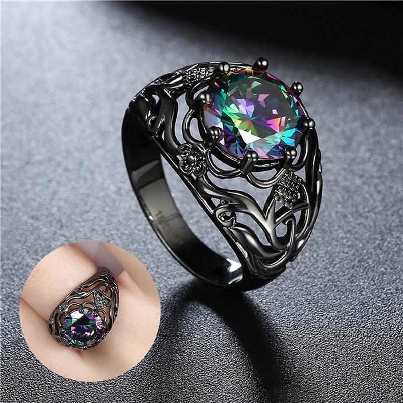 Mystic Rainbow Black Gold Ring