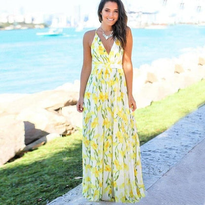 Sling Long Dresses Arrival Summer V-neck Sleeveless Party Beach Floarl Print Maxi Dress Sundress
