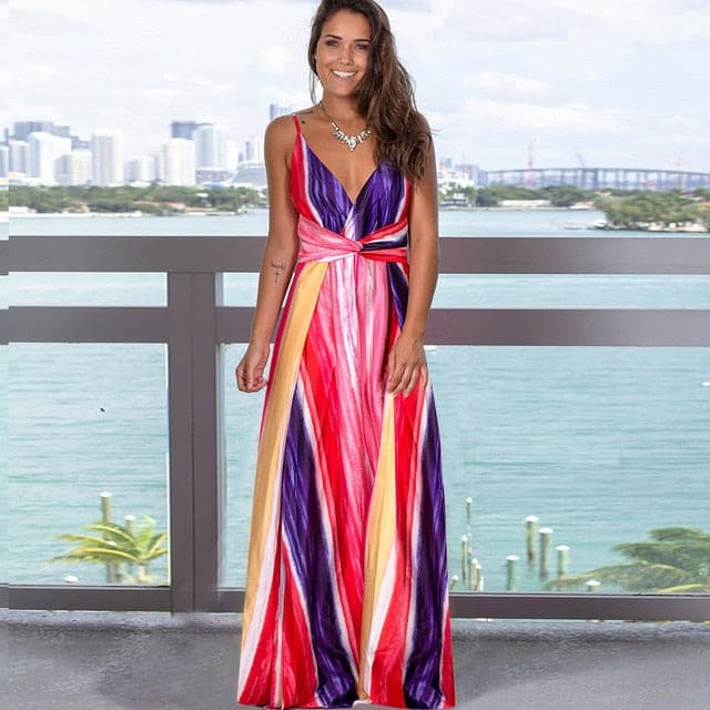 Sling Long Dresses Arrival Summer V-neck Sleeveless Party Beach Floarl Print Maxi Dress Sundress