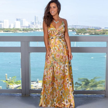 Sling Long Dresses Arrival Summer V-neck Sleeveless Party Beach Floarl Print Maxi Dress Sundress