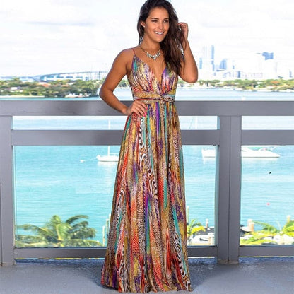 Sling Long Dresses Arrival Summer V-neck Sleeveless Party Beach Floarl Print Maxi Dress Sundress