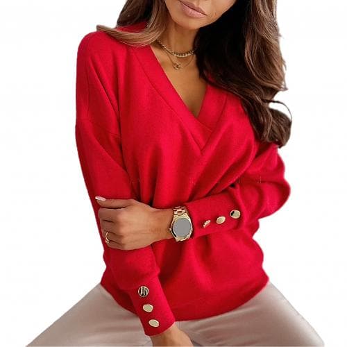Sweater Autumn Color Deep V Neck Pocket Single-breasted Long Sleeve Pullover Knitted Cardigan Tops Oversized