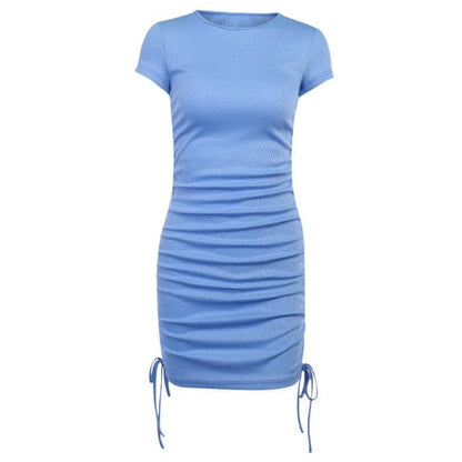 Summer Party Basic Dresses Short Sleeve Bodycon Stretch Mini Dress O Neck Slim Pencil Short