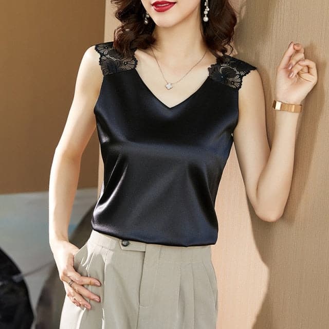 Silk Tops Woman Satin Blouses Shirts Silk Lace Blouse Elastic Shirts Woman Satin V-neck Shirt Top 5xl