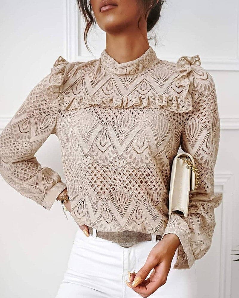 Shirts Autumn Lace Long Sleeve Blouses New Ol Ruffles Turtleneck Slim Formal Party Shirts