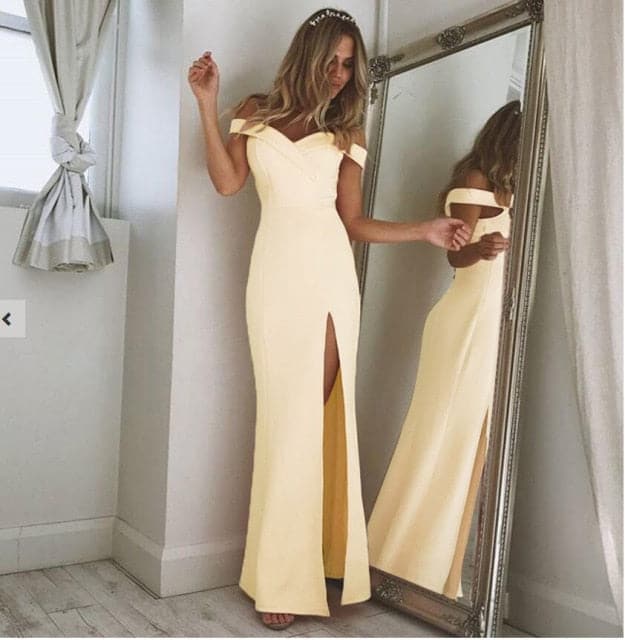 Summer Off Shoulder Slim Cotton Maxi Dresses