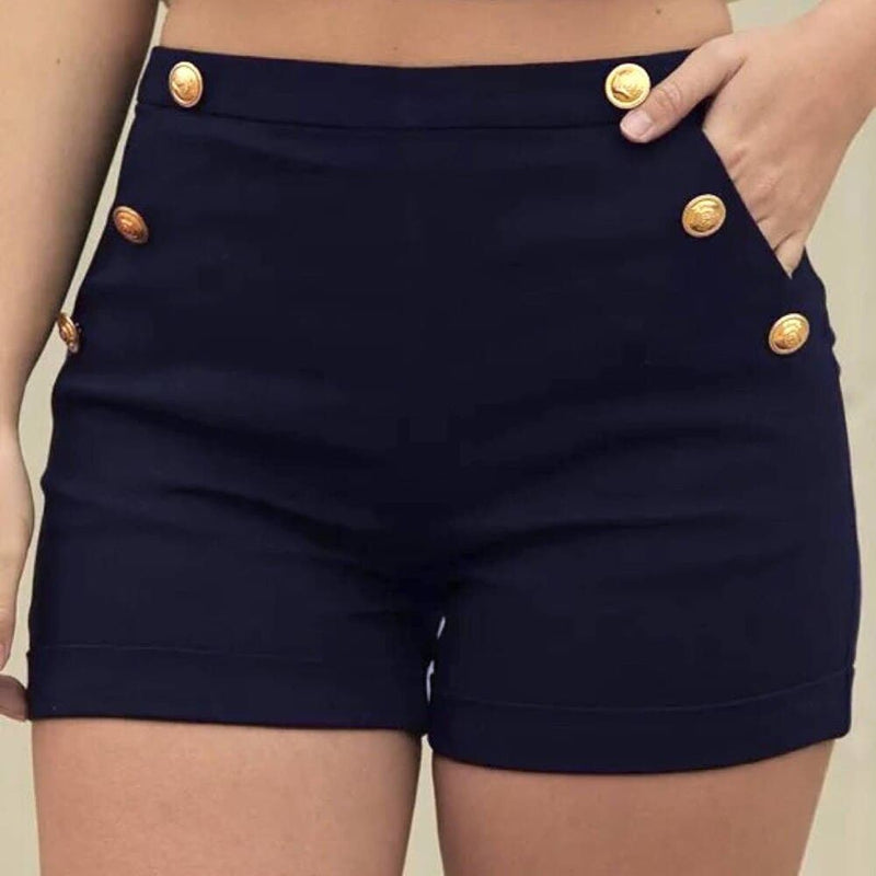 Button High Waisted Elastic Shorts Pockets Bermuda Slim Shorts Drop Shipping