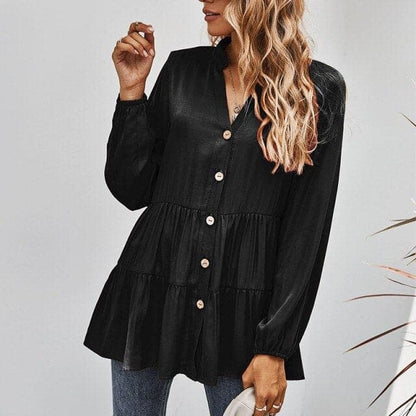 Blouse Tops V-neck Long Sleeve Tunic Summer Autumn Print Shirts
