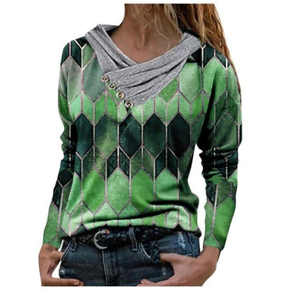 Geometric Hooded Blouse Spring Autumn Long Sleeve Tops Pullover Loose Shirts