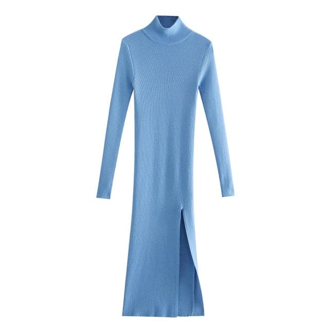 Dressbetty - Long Sleeves High-neck Elastic Midi Dress