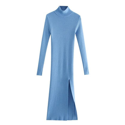 Dressbetty - Long Sleeves High-neck Elastic Midi Dress
