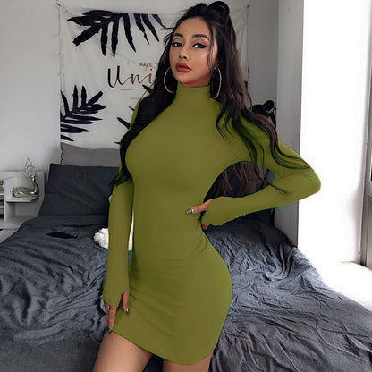 Dressbetty - Color Turtleneck Long Sleeve Bodycon Mini Dress