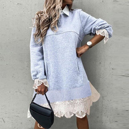 Dressbetty - Dress Spring Autumn Ruffle Patchwork Lady Mini Dress Long Sleeve Shirt Dresses Turn Down Collar Dresses