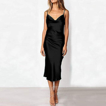Color Simulation Silk Slim Dress Banquet Halter a Line Mini Dress Wrap Sundress Robe