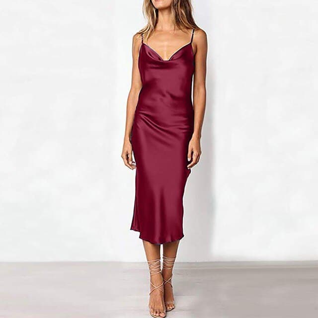 Color Simulation Silk Slim Dress Banquet Halter a Line Mini Dress Wrap Sundress Robe