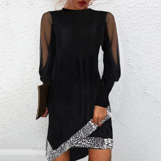 Bag Hip Mini Dress Shiny Mesh Patchwork Long Sleeve Dresses Female Party Club Sequins Mini Dress
