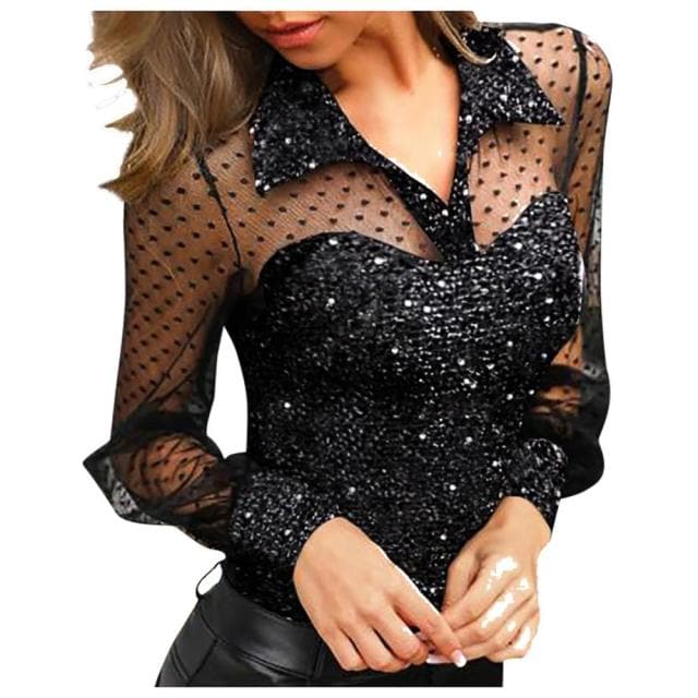 Tops and Blouses Embroidery V Neck Arm Shaper Top Sheer Mesh Yoke Blouse Shirt Tops