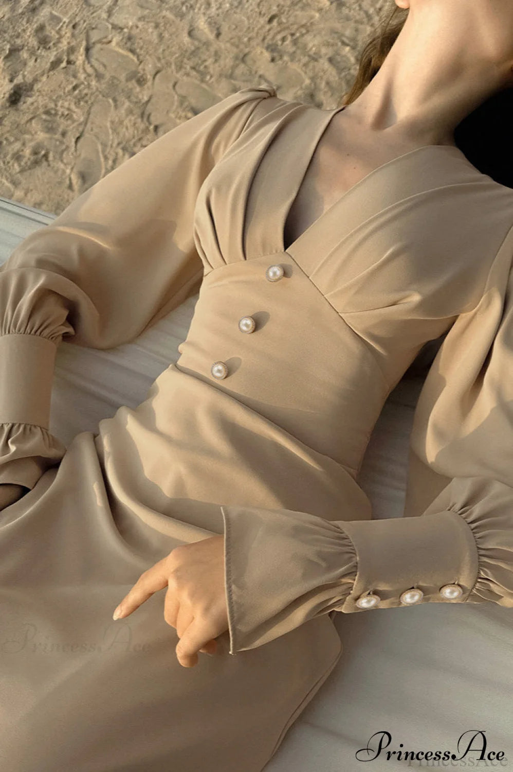 Puff Sleeve V Neck Slim Maxi Dress