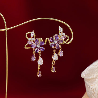Purple Flower Drop Earrings