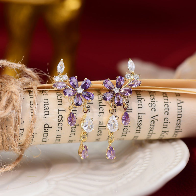 Purple Flower Drop Earrings