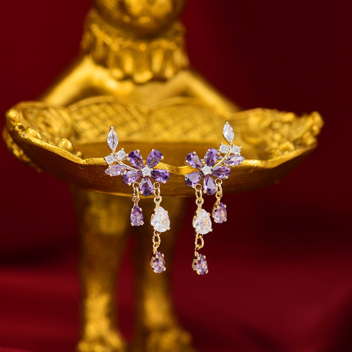 Purple Flower Drop Earrings