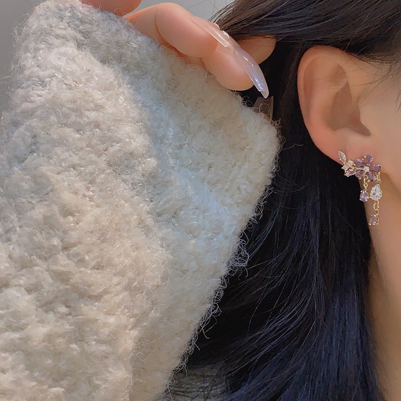 Purple Flower Drop Earrings