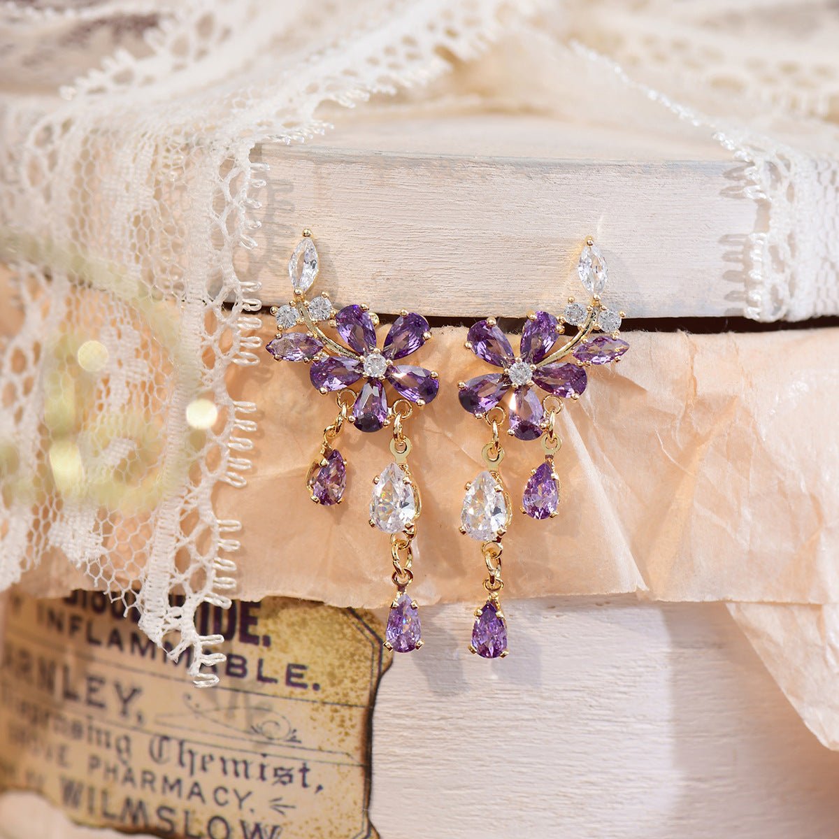 Purple Flower Drop Earrings