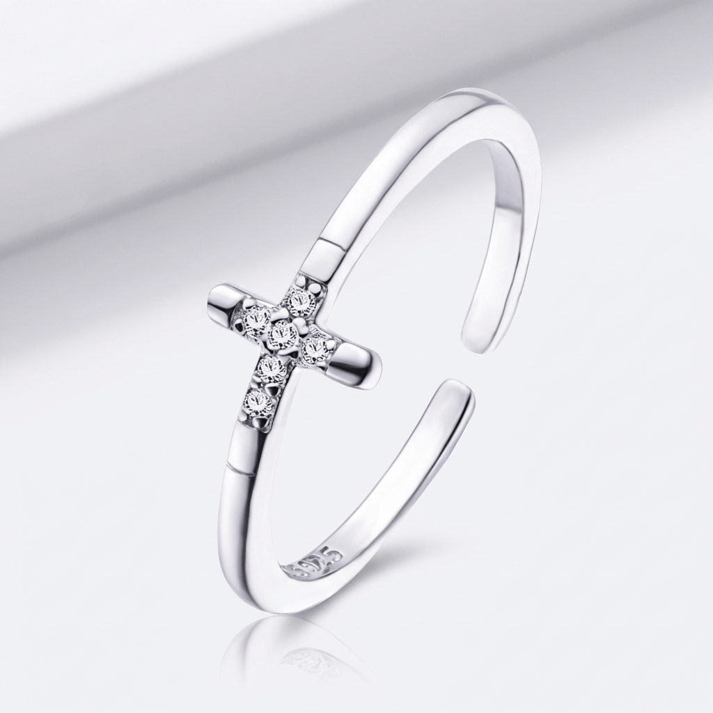 Mini Diamonds Cross Ring - (adjustable)