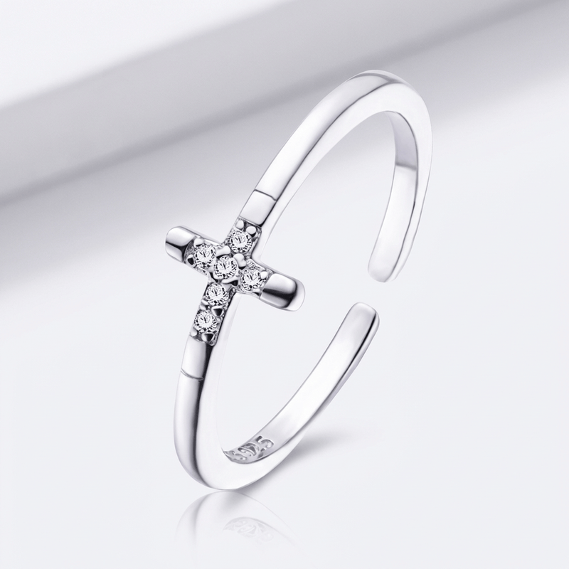 Mini Diamonds Cross Ring - (adjustable)