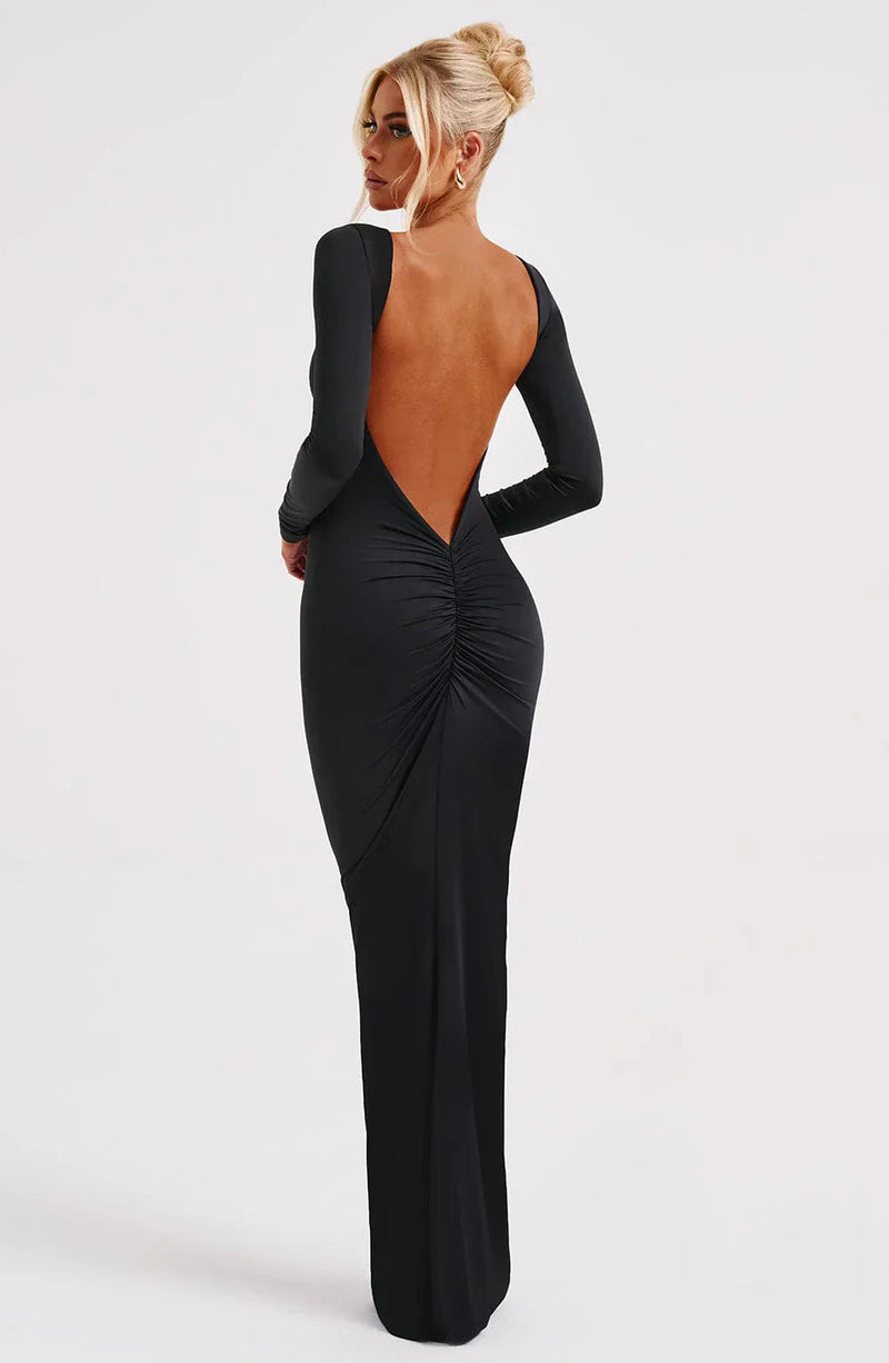 Evanna - Boat-neck Backless Maxi Dress