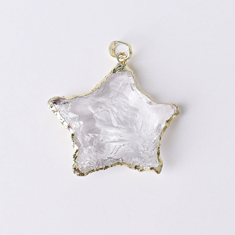Raw Rose Quartz, Black Obsidian & Clear Quartz Star Pendants 1 Inch